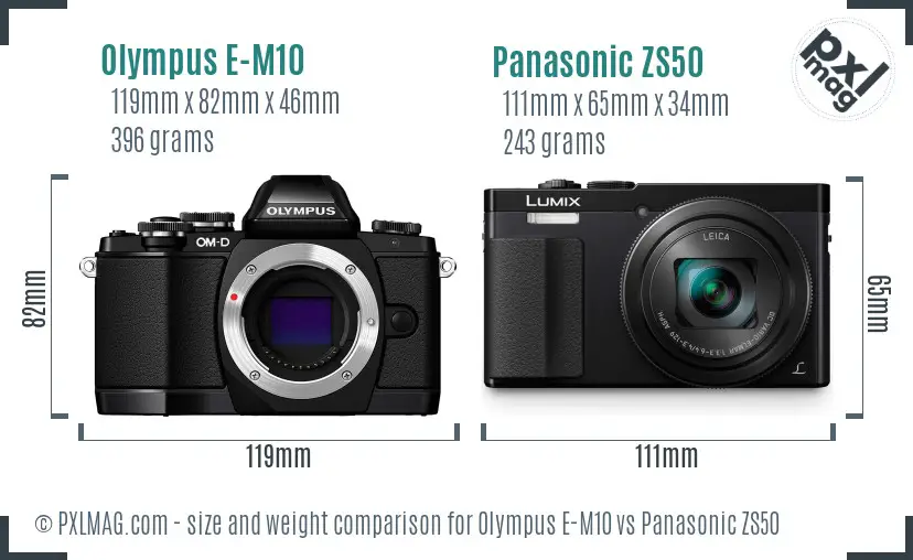 Olympus E-M10 vs Panasonic ZS50 size comparison
