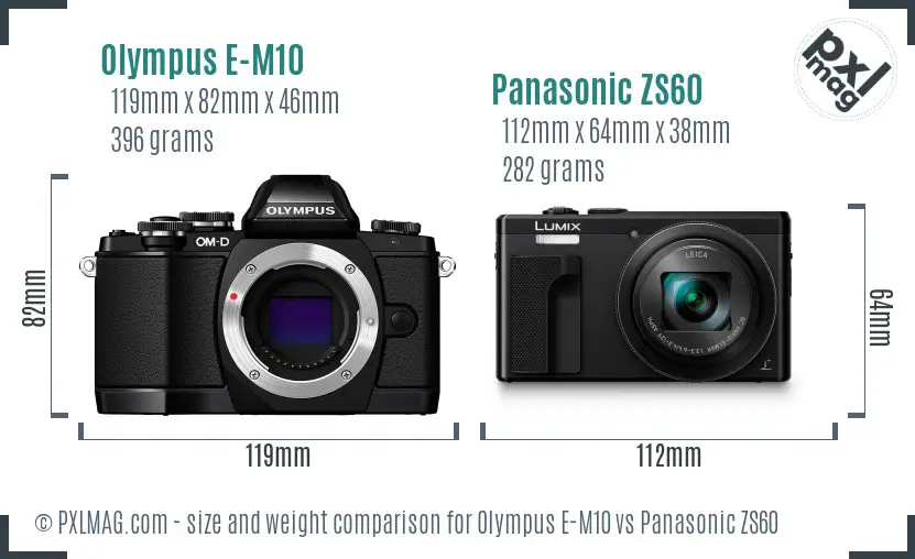Olympus E-M10 vs Panasonic ZS60 size comparison