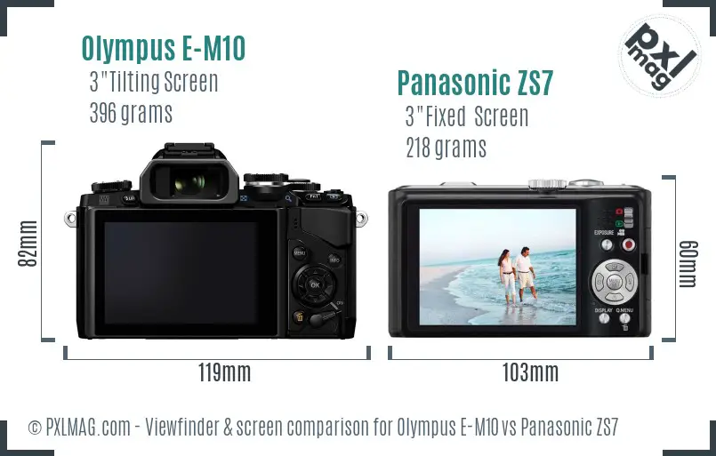 Olympus E-M10 vs Panasonic ZS7 Screen and Viewfinder comparison