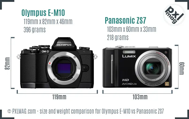 Olympus E-M10 vs Panasonic ZS7 size comparison