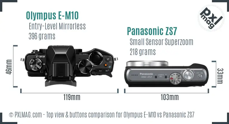 Olympus E-M10 vs Panasonic ZS7 top view buttons comparison