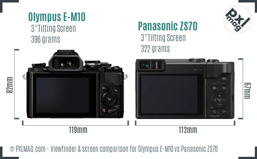 Olympus E-M10 vs Panasonic ZS70 Screen and Viewfinder comparison