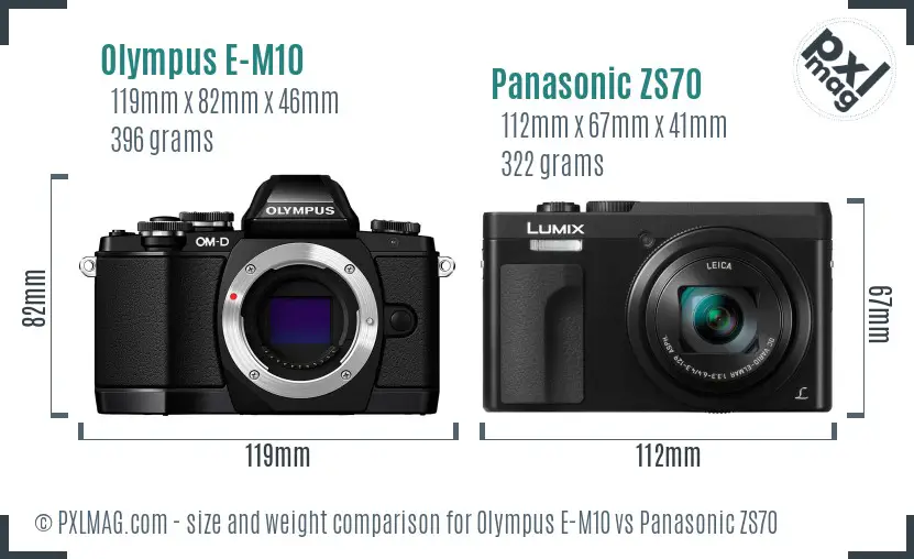 Olympus E-M10 vs Panasonic ZS70 size comparison