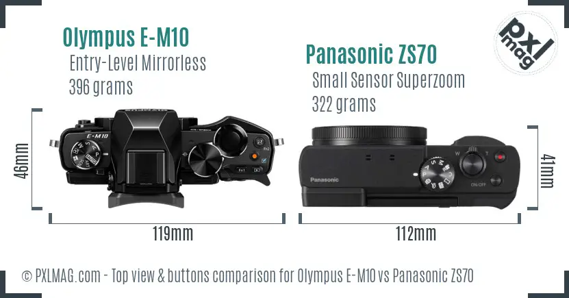 Olympus E-M10 vs Panasonic ZS70 top view buttons comparison