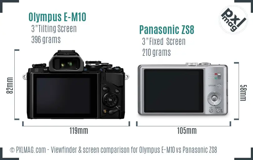 Olympus E-M10 vs Panasonic ZS8 Screen and Viewfinder comparison