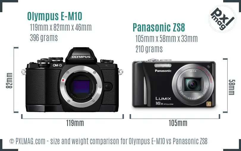 Olympus E-M10 vs Panasonic ZS8 size comparison