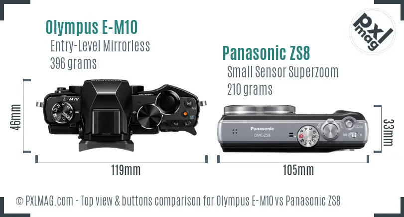 Olympus E-M10 vs Panasonic ZS8 top view buttons comparison