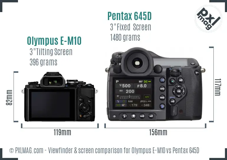 Olympus E-M10 vs Pentax 645D Screen and Viewfinder comparison