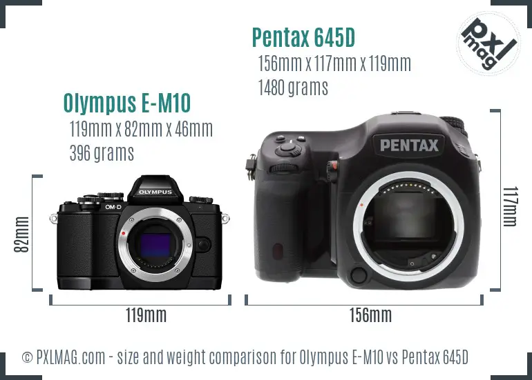 Olympus E-M10 vs Pentax 645D size comparison