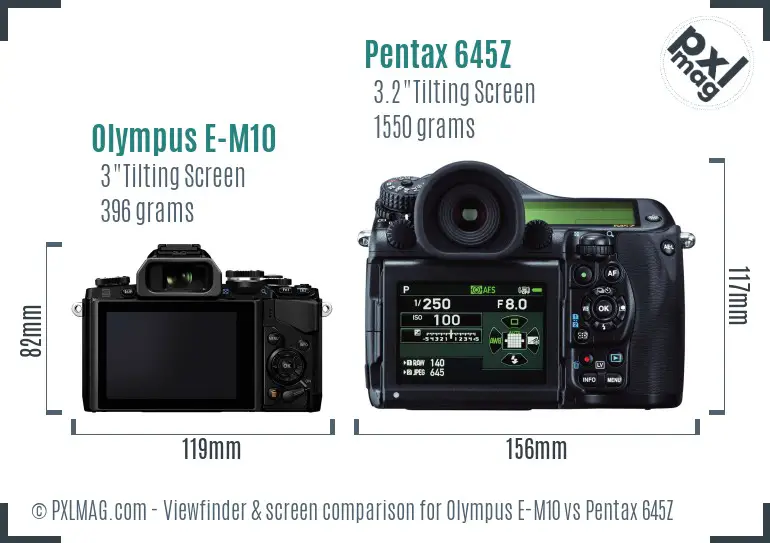 Olympus E-M10 vs Pentax 645Z Screen and Viewfinder comparison