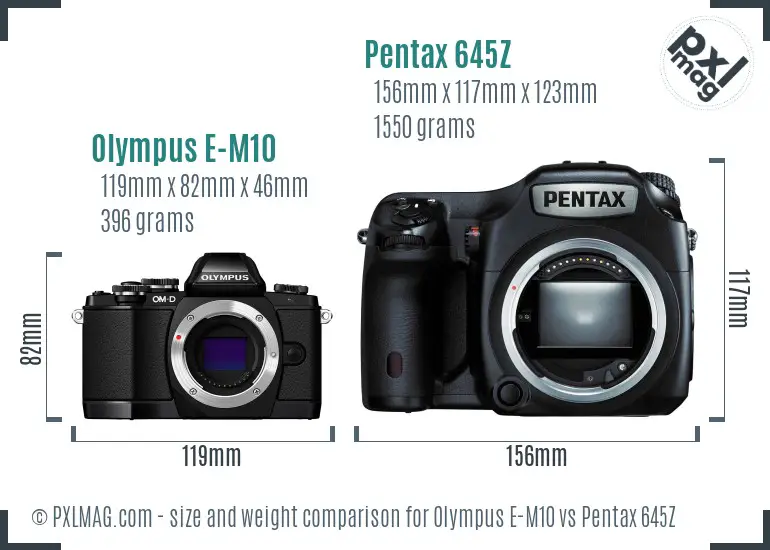 Olympus E-M10 vs Pentax 645Z size comparison