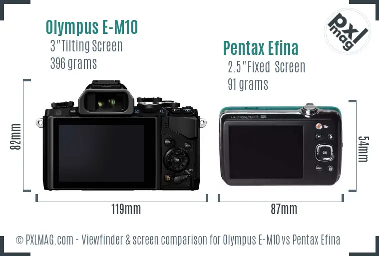 Olympus E-M10 vs Pentax Efina Screen and Viewfinder comparison