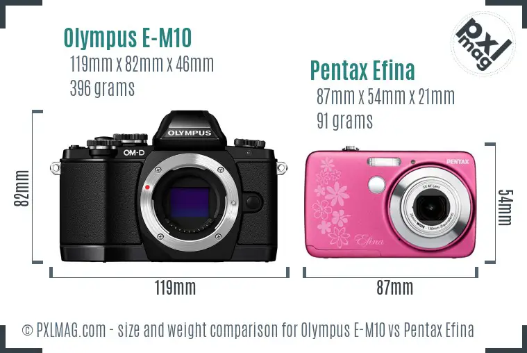 Olympus E-M10 vs Pentax Efina size comparison