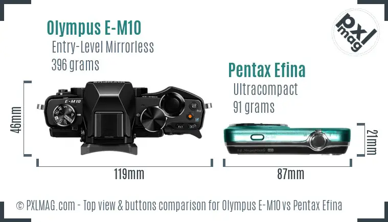 Olympus E-M10 vs Pentax Efina top view buttons comparison