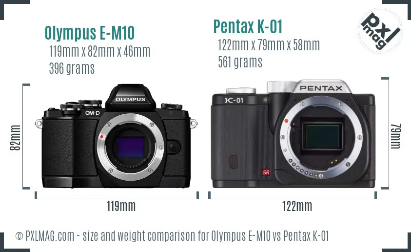 Olympus E-M10 vs Pentax K-01 size comparison
