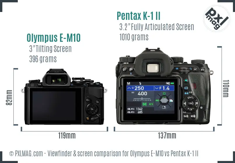 Olympus E-M10 vs Pentax K-1 II Screen and Viewfinder comparison