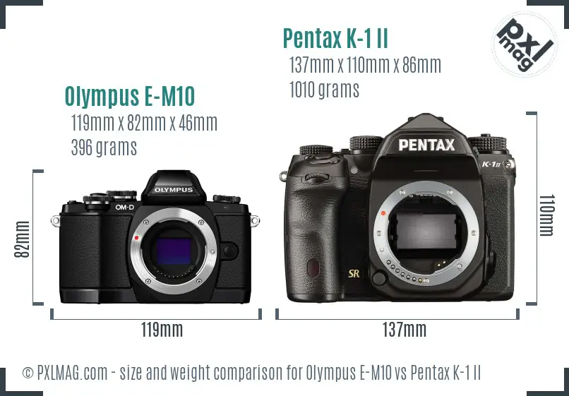 Olympus E-M10 vs Pentax K-1 II size comparison