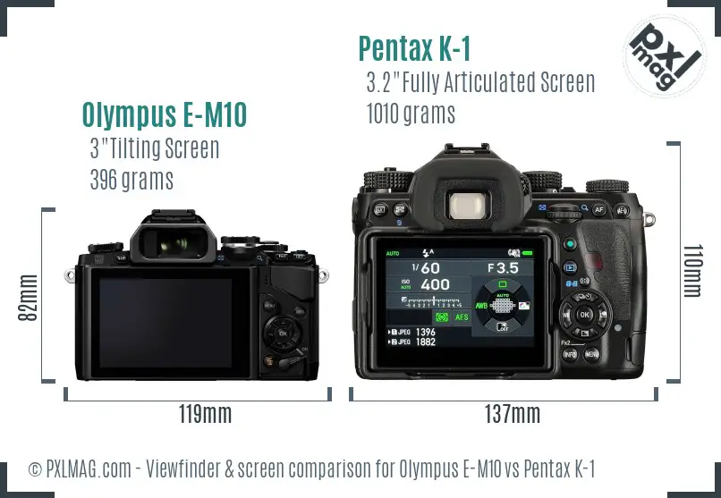 Olympus E-M10 vs Pentax K-1 Screen and Viewfinder comparison