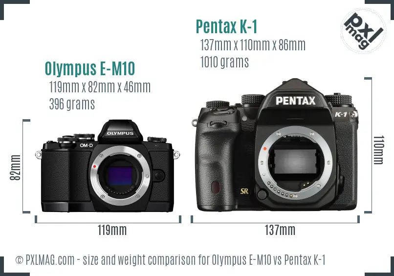 Olympus E-M10 vs Pentax K-1 size comparison