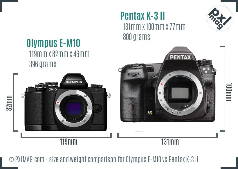 Olympus E-M10 vs Pentax K-3 II size comparison