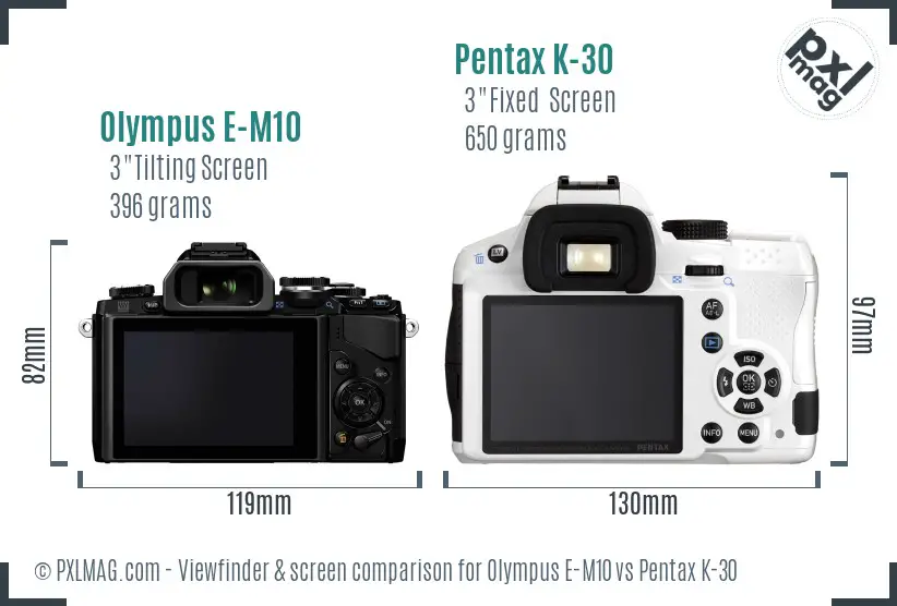 Olympus E-M10 vs Pentax K-30 Screen and Viewfinder comparison