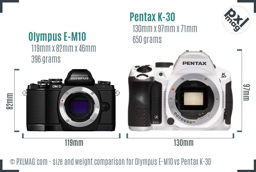 Olympus E-M10 vs Pentax K-30 size comparison