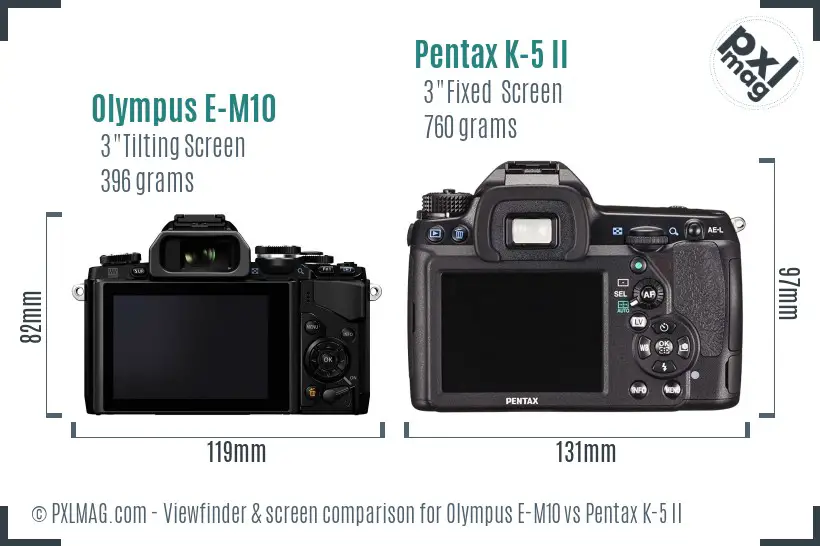 Olympus E-M10 vs Pentax K-5 II Screen and Viewfinder comparison