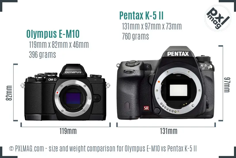 Olympus E-M10 vs Pentax K-5 II size comparison