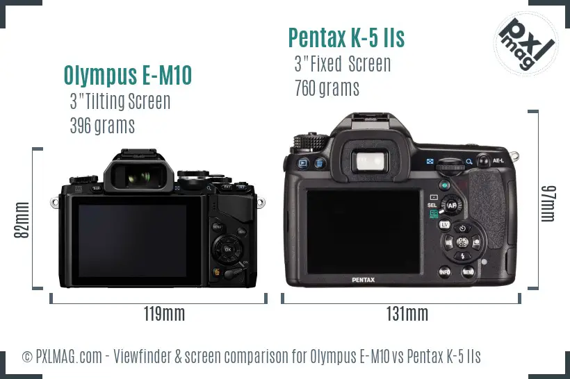 Olympus E-M10 vs Pentax K-5 IIs Screen and Viewfinder comparison