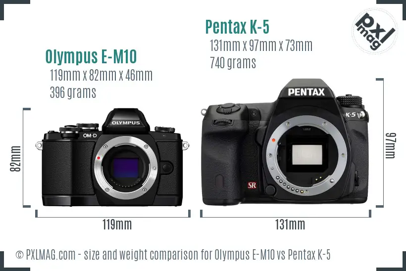 Olympus E-M10 vs Pentax K-5 size comparison