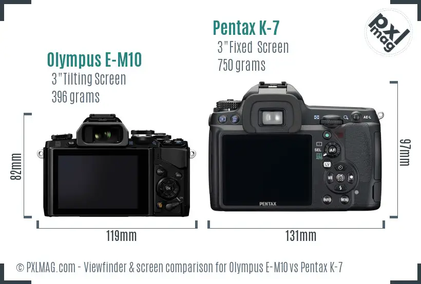 Olympus E-M10 vs Pentax K-7 Screen and Viewfinder comparison