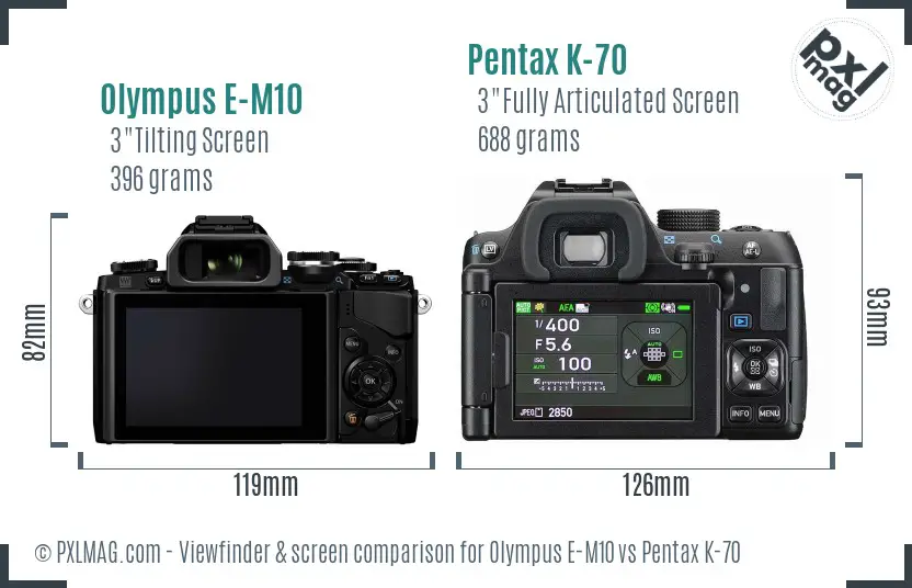 Olympus E-M10 vs Pentax K-70 Screen and Viewfinder comparison
