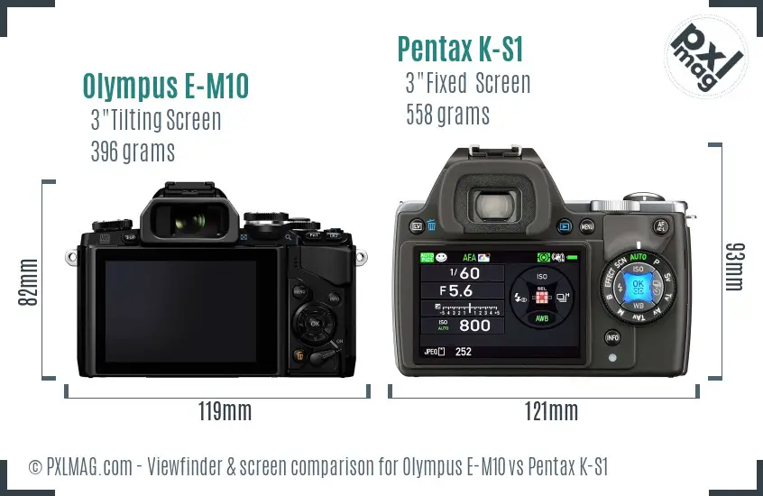 Olympus E-M10 vs Pentax K-S1 Screen and Viewfinder comparison