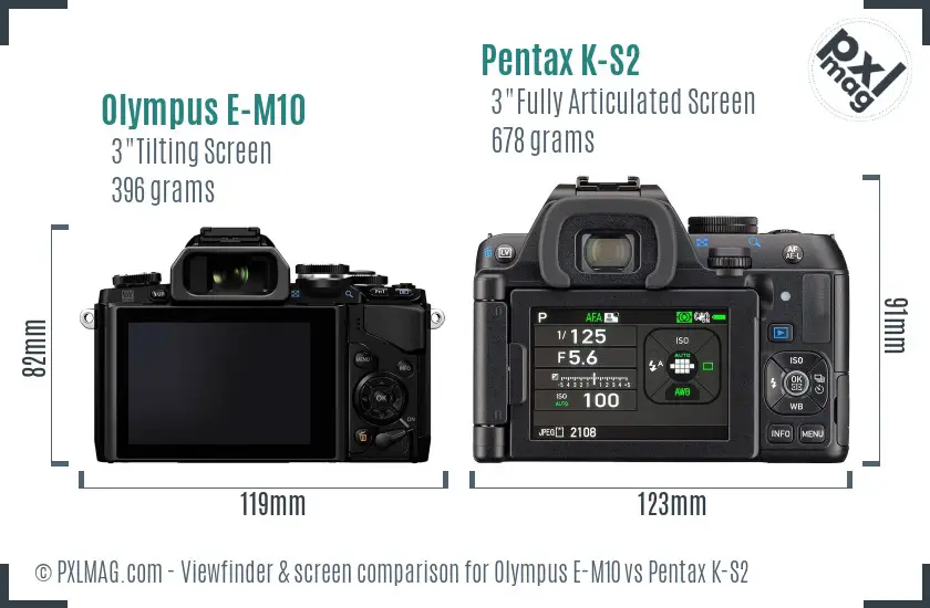 Olympus E-M10 vs Pentax K-S2 Screen and Viewfinder comparison