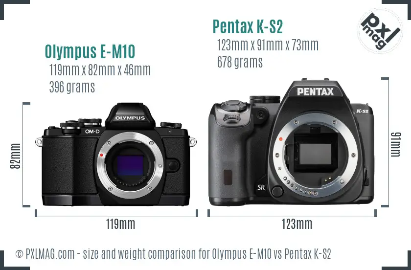 Olympus E-M10 vs Pentax K-S2 size comparison