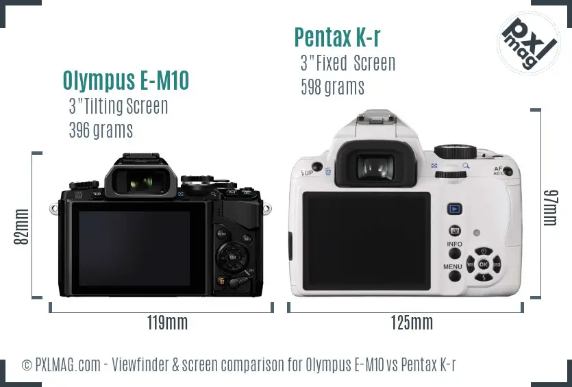 Olympus E-M10 vs Pentax K-r Screen and Viewfinder comparison