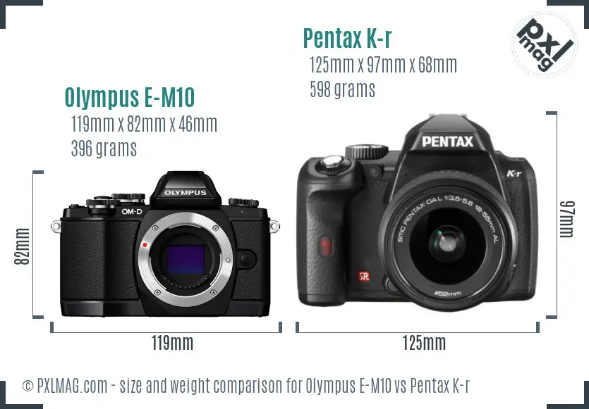 Olympus E-M10 vs Pentax K-r size comparison