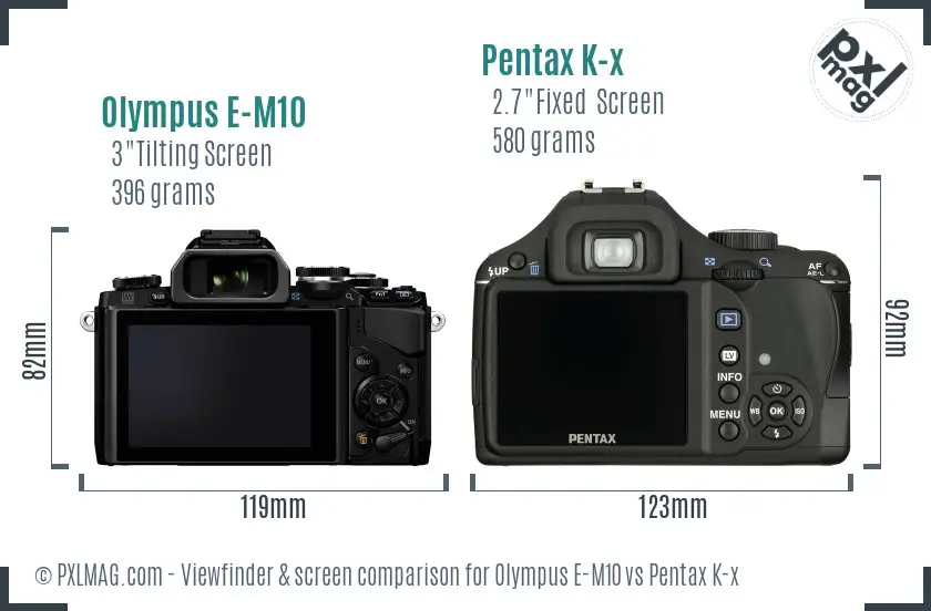 Olympus E-M10 vs Pentax K-x Screen and Viewfinder comparison