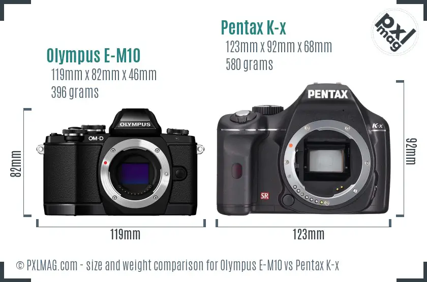 Olympus E-M10 vs Pentax K-x size comparison