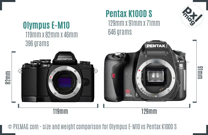 Olympus E-M10 vs Pentax K100D S size comparison