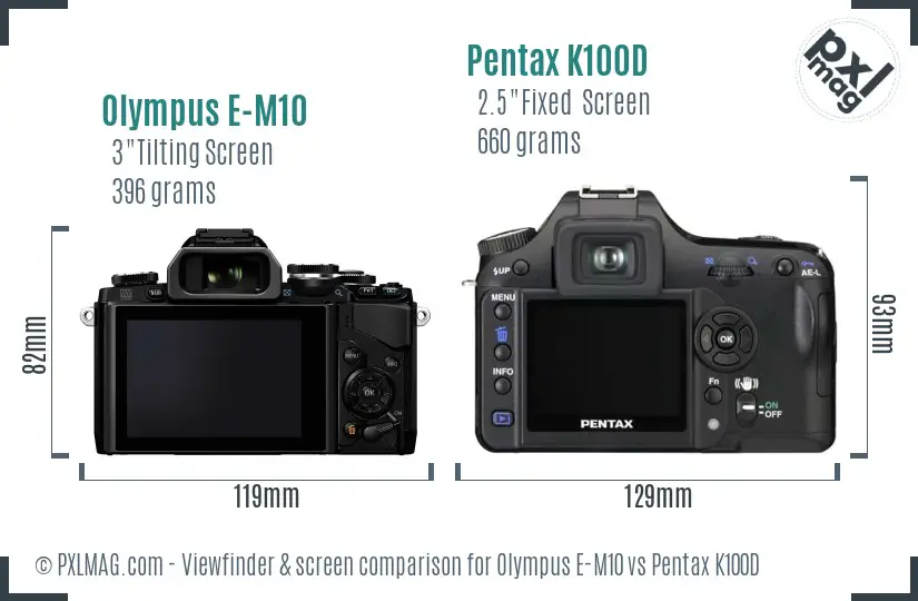 Olympus E-M10 vs Pentax K100D Screen and Viewfinder comparison