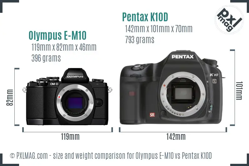 Olympus E-M10 vs Pentax K10D size comparison