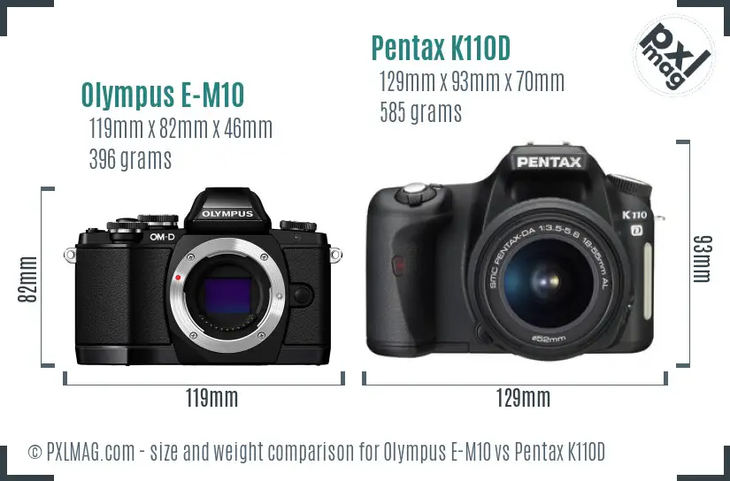 Olympus E-M10 vs Pentax K110D size comparison