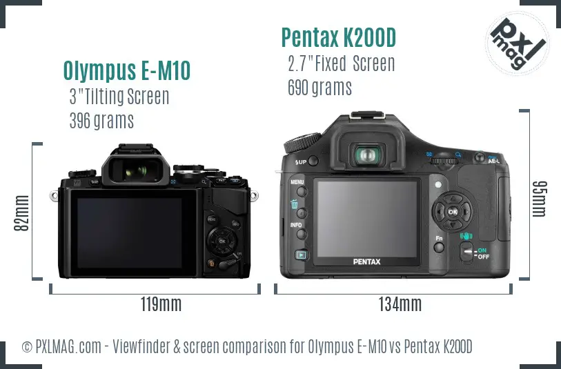 Olympus E-M10 vs Pentax K200D Screen and Viewfinder comparison