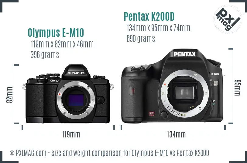 Olympus E-M10 vs Pentax K200D size comparison