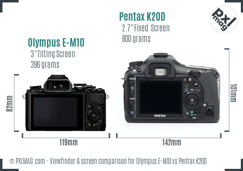 Olympus E-M10 vs Pentax K20D Screen and Viewfinder comparison