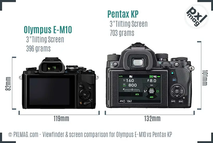 Olympus E-M10 vs Pentax KP Screen and Viewfinder comparison