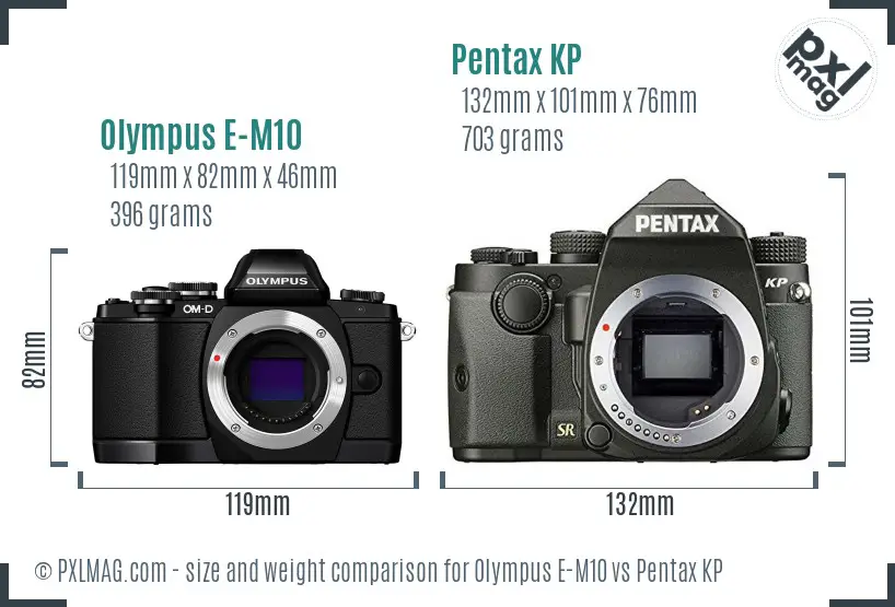 Olympus E-M10 vs Pentax KP size comparison