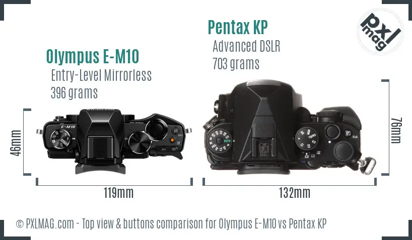 Olympus E-M10 vs Pentax KP top view buttons comparison