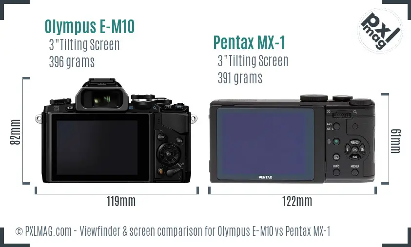 Olympus E-M10 vs Pentax MX-1 Screen and Viewfinder comparison